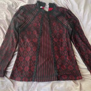 Black and Red Lace Long Sleeve Whimsy Goth Top Mayhem Ball Lady Gaga inspo